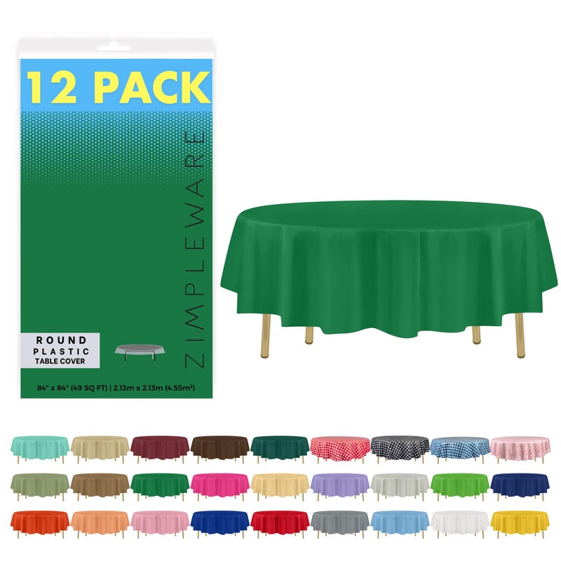 ZIMPLEWARE Premium Green Plastic Table Cloth Disposable (12 Pack) Round Tablecloth (84in) Party Table Cloths Disposable, Perfect Table Cloth Round Cover for Any Table Up to 6 Feet - Image 1